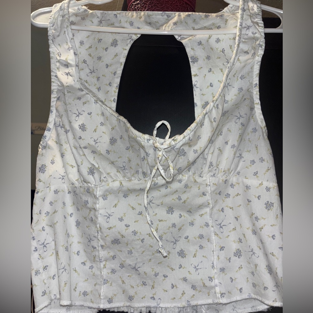 Self Esteem Baby Blue Floral Ribbon Milkmaid-Style Top – Size Large